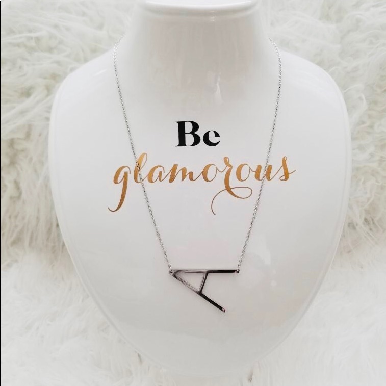 Large A Silver Letter Initial Necklace 15$